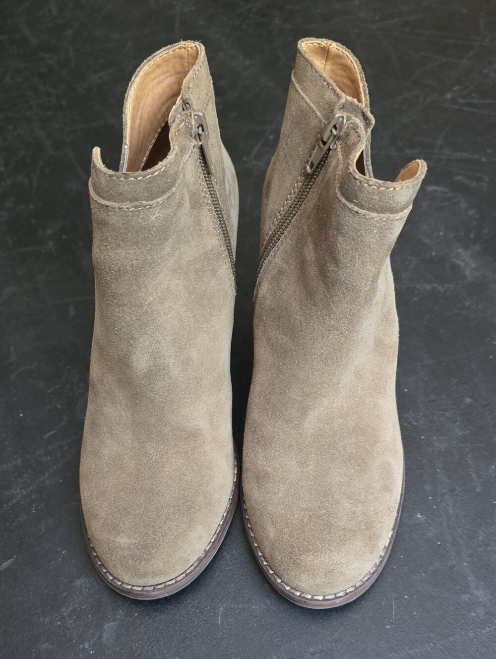 Lucky Brand Green Suede Ankle Booties with Side Zip